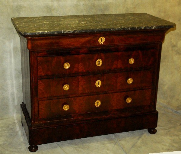 19th C mahogany Empire marble top 3 drawer commode. (1 of 4)