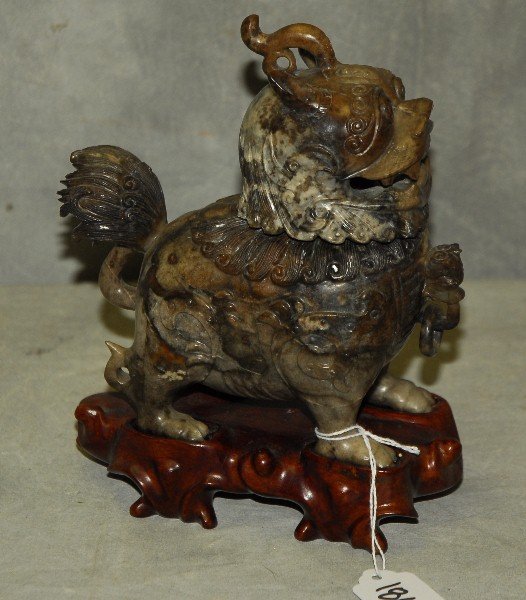 Chinese antique carved figural hard stone censor on a (1 of 4)