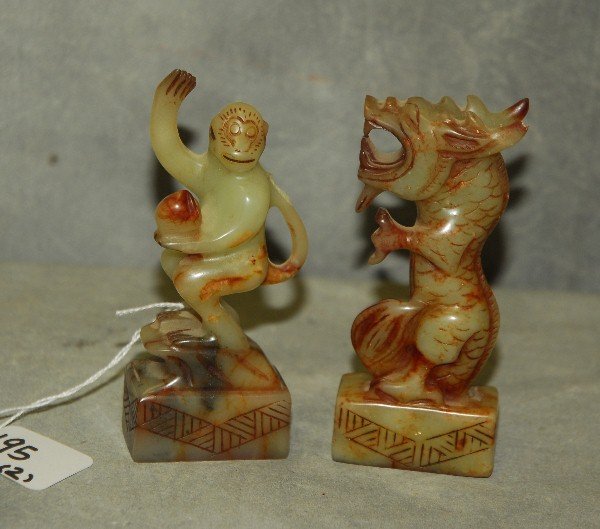 2 Chinese jade figural seals. H:4.75" (1 of 2)