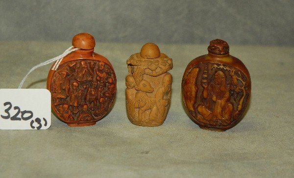 3 Carved Chinese snuff bottles. H:2.75" (1 of 2)