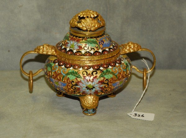 Chinese cloisonne and gilt bronze censor. H:7" L:10" (1 of 1)