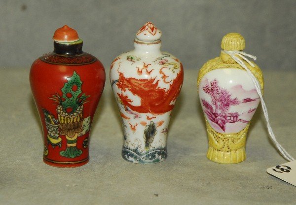 3 Chinese antique porcelain snuff bottles all with 4 (1 of 2)