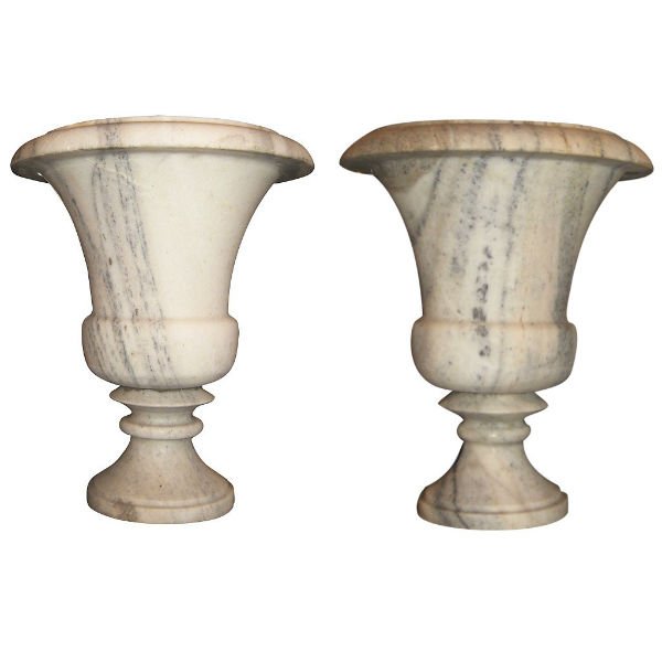 Pair antique grey veined marble campana-form urns. (1 of 3)