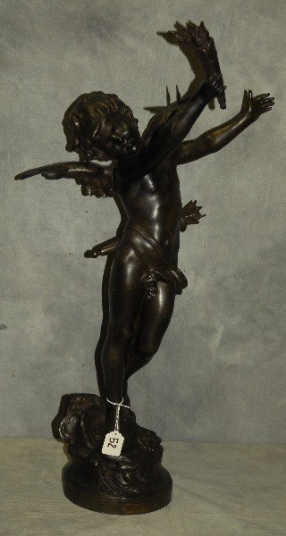Signed antique bronze figure of a cupid, signed on base (1 of 5)