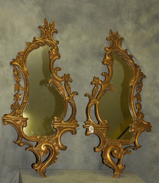 Pair 19th C carved giltwood mirrors. H:38.5" W:19" (1 of 4)
