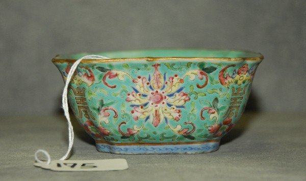 Chinese antique porcelain footed bowl with red seal (1 of 5)