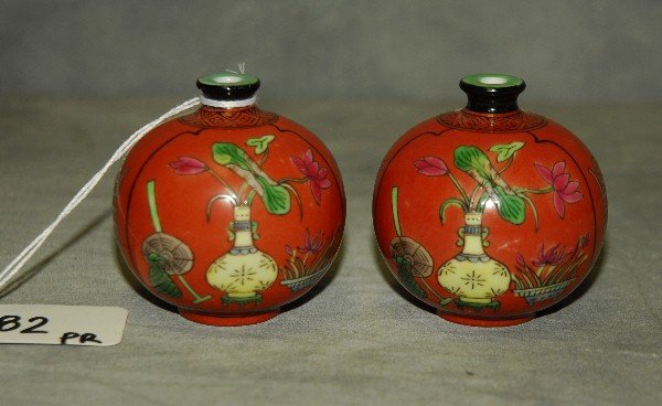 Pair 19th C Chinese porcelain snuff bottles with 4 (1 of 4)