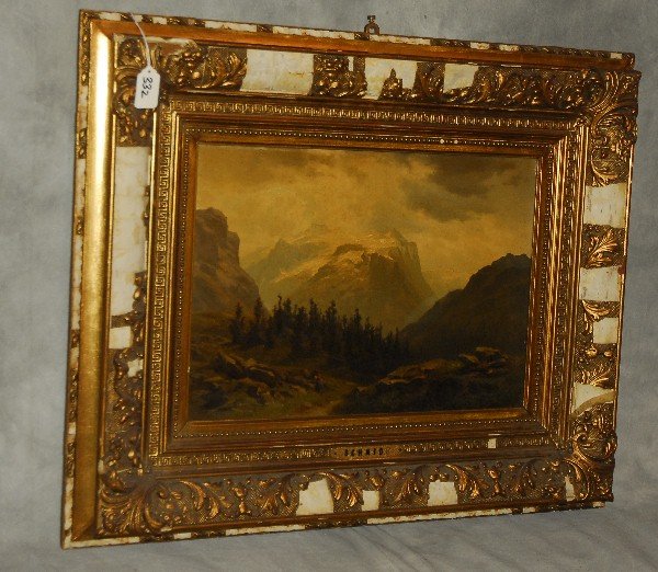 19th C oil on artist board of landscape. (1 of 3)