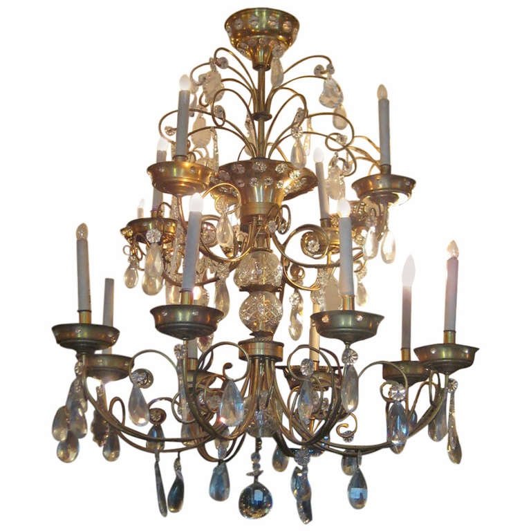 Bronze and crystal chandelier by Jansen. H:42" D:32" (1 of 3)