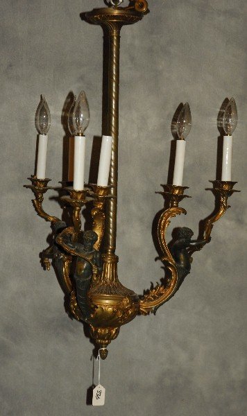Bronze and patinated bronze figural chandelier. H:28" (1 of 5)