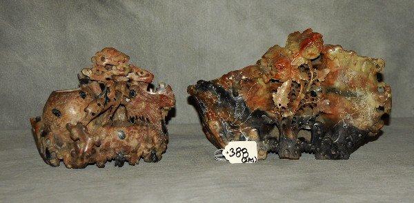 2 Chinese carved hardstone pieces. Largest H:10" (1 of 3)