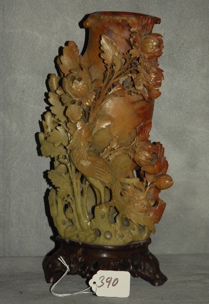 Large antique Chinese carved hardstone vase with (1 of 2)
