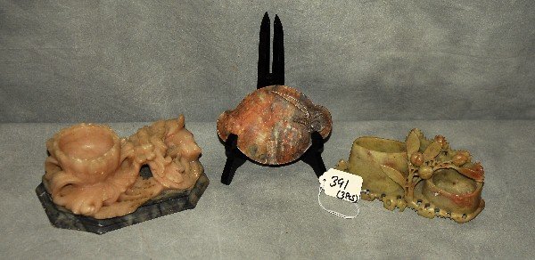 Three Chinese carved hardstone pieces. Largset H:3" (1 of 1)