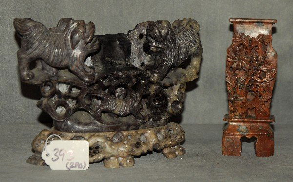 Two Chinese carved hardstone pieces. Largest H:5.75" (1 of 3)