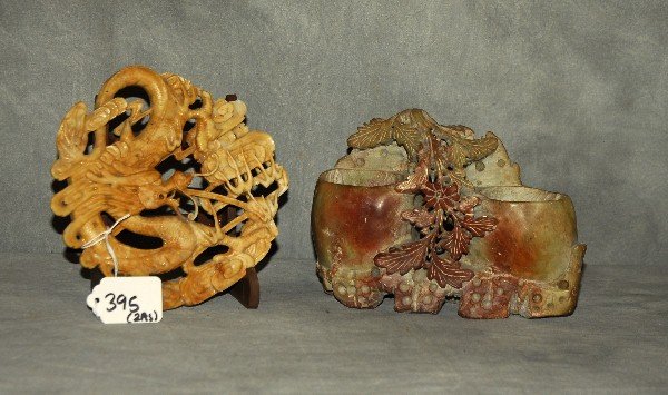 Two Chinese carved hardstone pieces. Largest H:6" (1 of 3)