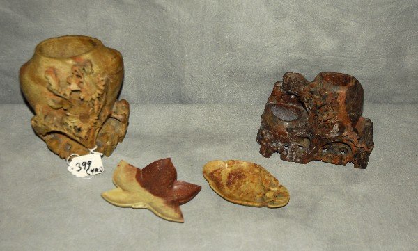 Four Chinese carved hardstone pieces. Largest H:6" (1 of 1)