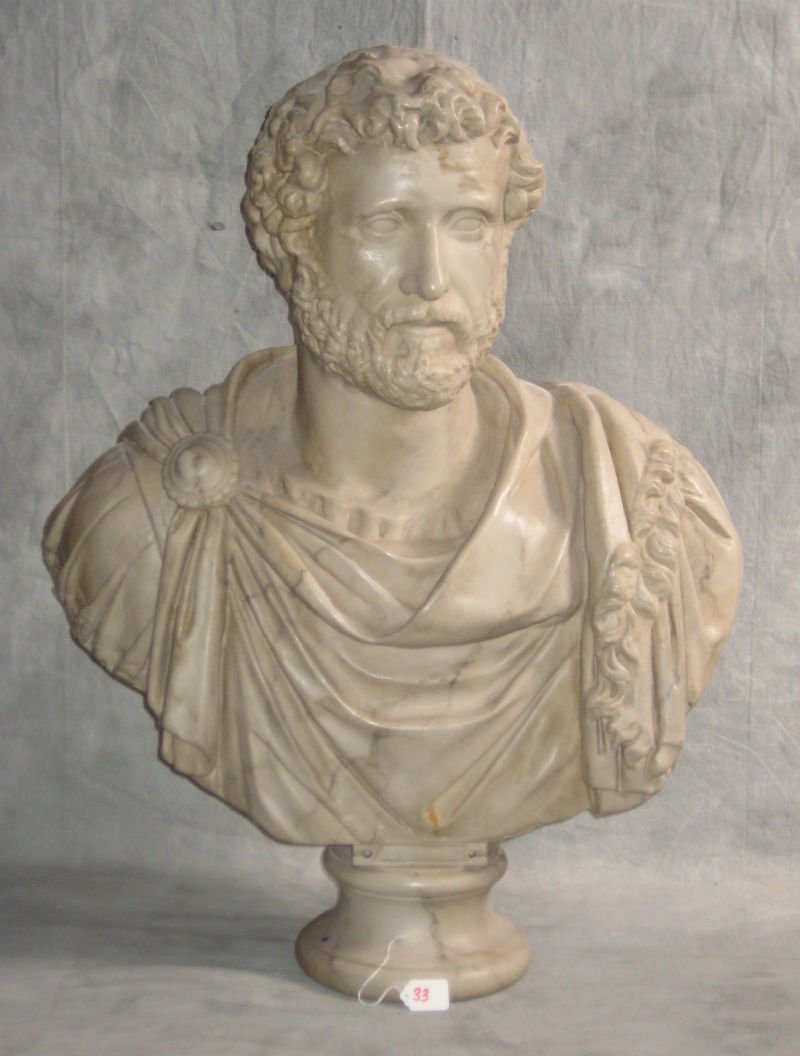 Cultured marble bust of Antoninus Pius.: Cultured marble bust of Antoninus Pius. H:34" W:24" D:17".