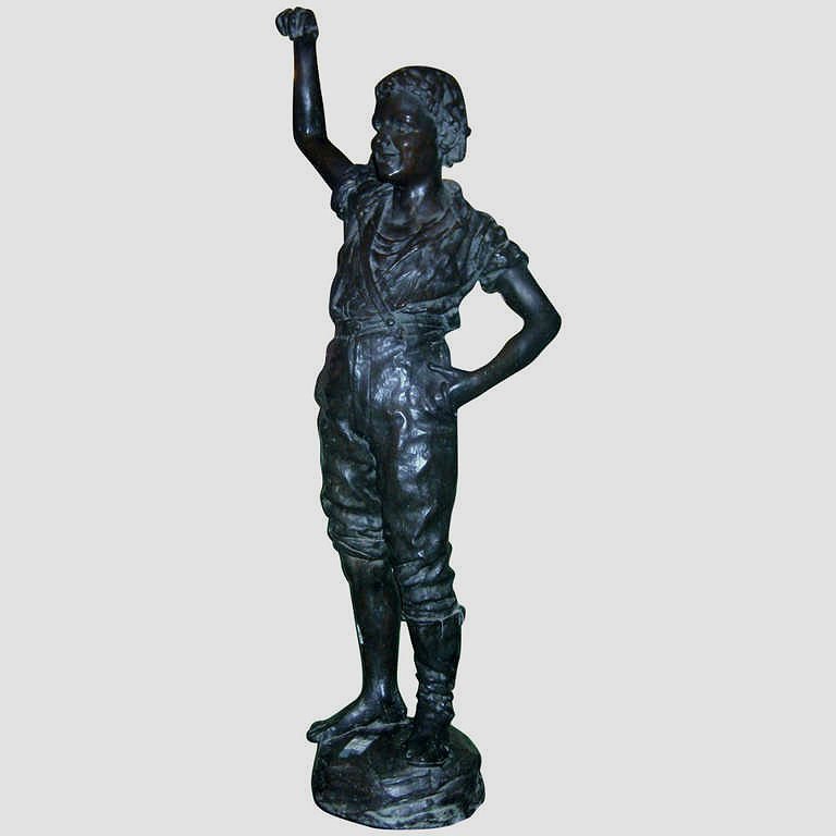 19th c. French Life-size Bronze Figure of a Boy, in the: 19th c. French Life-size Bronze Figure of a Boy, in the manner of Adolphe Jean Lavergne (1852-1901), unsigned. H:55" D:12".
