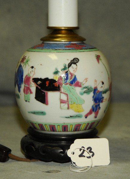 Antique Chinese porcelain ginger jar mounted as a lamp.: Antique Chinese porcelain ginger jar mounted as a lamp. Jar H:5.5"