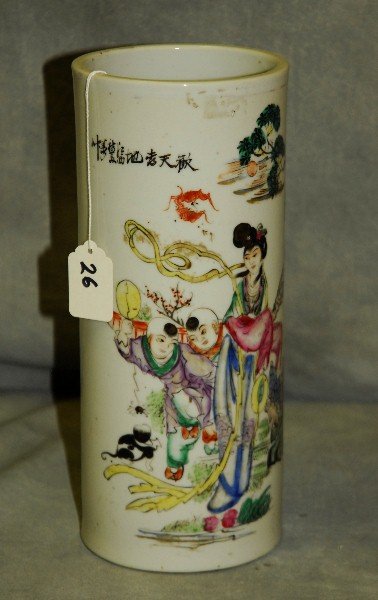 Antique Chinese porcelain hat stand signed. H:11" (1 of 3)