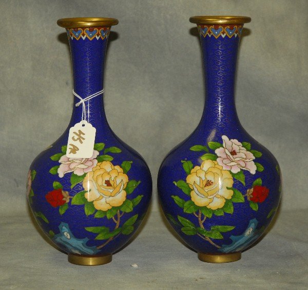 Pair Chinese cloisonne vases. H:10.25": Pair Chinese cloisonne vases. H:10.25"