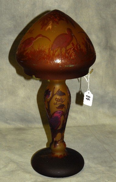 Art glass table lamp signed Galle. H:19.5" (1 of 2)