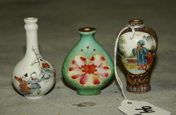 3 antique Chinese porcelain snuff bottles all with (1 of 4)
