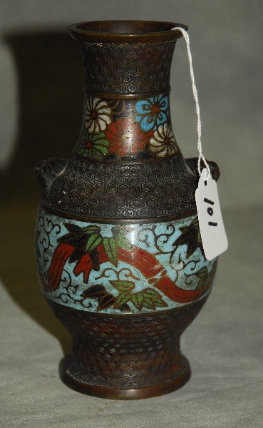 Antique Chinese bronze and champleve vase . H:7": Antique Chinese bronze and champleve vase . H:7"
