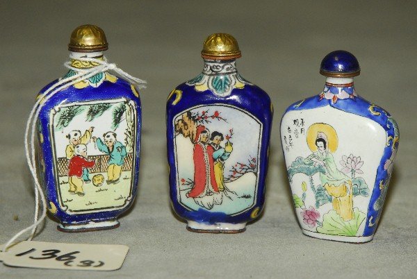 Three antique Chinese enamel snuff bottles. H:2.75" (1 of 1)