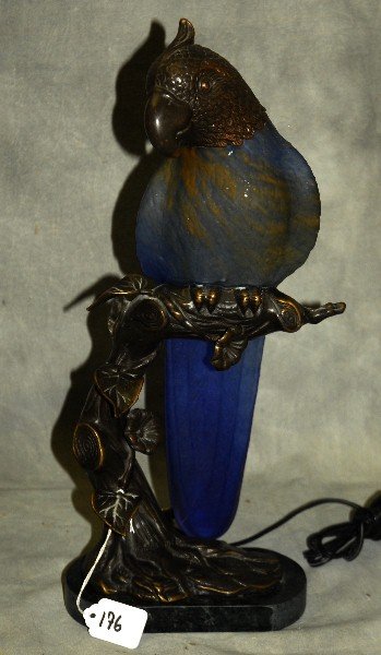 Art glass and broze figural lamp. H:17": Art glass and broze figural lamp. H:17"