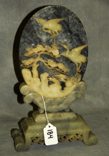 Chinese hardstone plaque on ctand. H:12" W:7" (1 of 1)