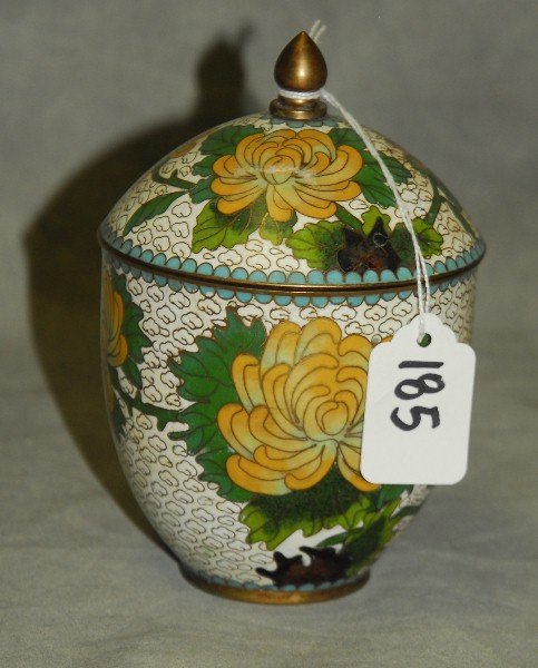 Chinese cloisonne covered box. H:5.5" (1 of 2)