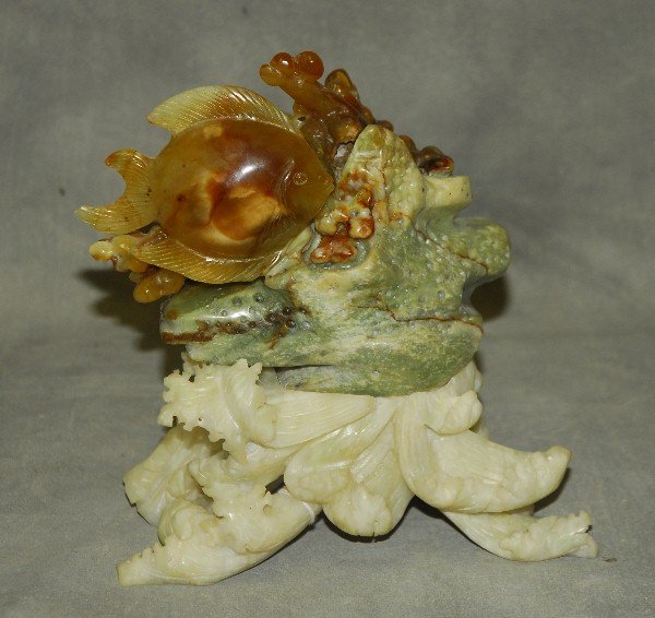 Chinese jade and agate figural group of fish. H:8" (1 of 1)