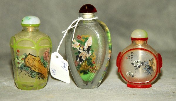3 Chinese reverse glass painted snuff bottles. H:3.5" (1 of 1)