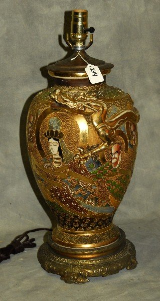 Antique Satsuma vase mounted as a lamp. Vase H:17": Antique Satsuma vase mounted as a lamp. Vase H:17"
