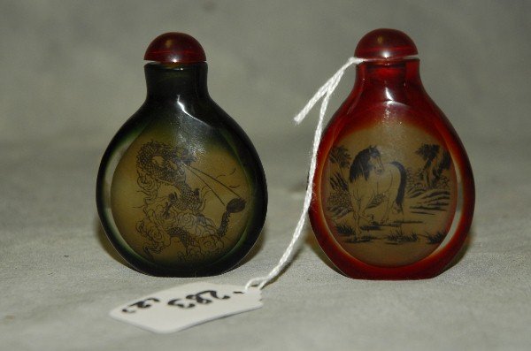 2 Chinese reverse glass painted snuff bottles. H:2.75" (1 of 1)
