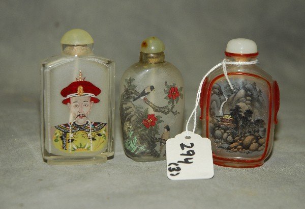 3 Chinese reverse glass painted snuff bottles. H:3.25" (1 of 2)