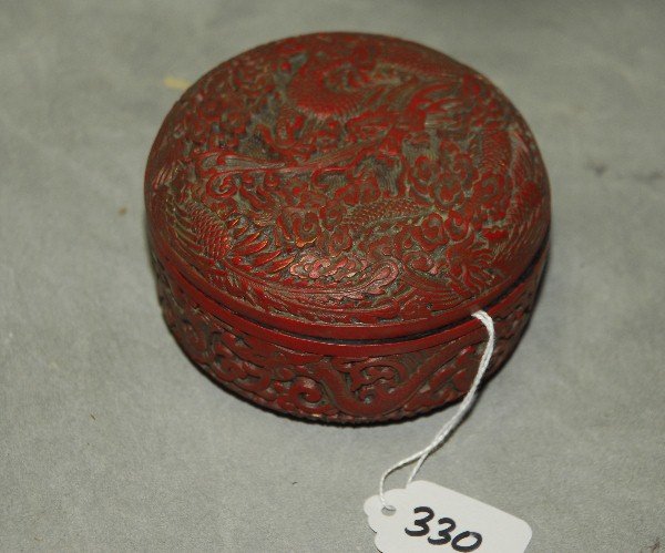 Chinese antique cinnabar covered box. H:2.75" D:4.5" (1 of 3)