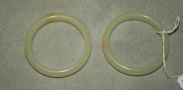 Pair Chinese white jade bracelets. D:3" (1 of 2)