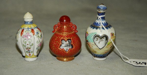 3 Chinese porcelain snuff bottles. H:3" (1 of 1)