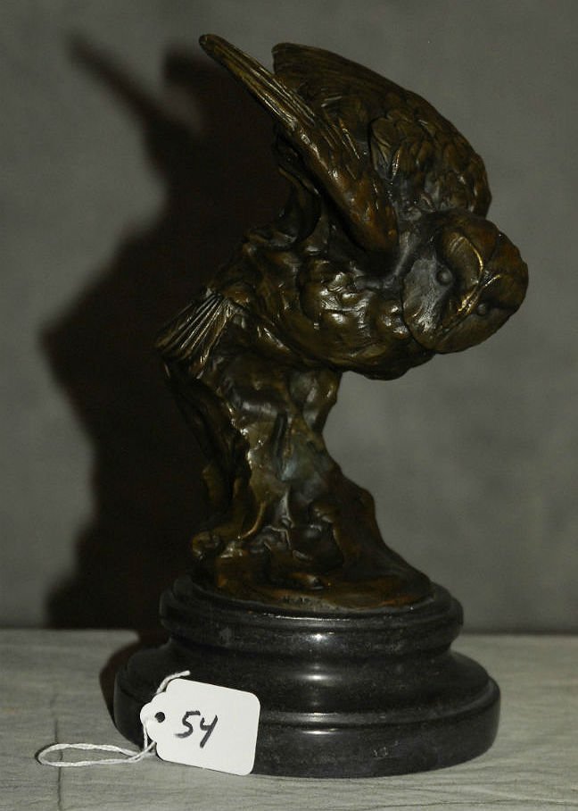 Bronze figure of an owl, signed: Milo on a marble base: Bronze figure of an owl, signed: Milo on a marble base H: 10"