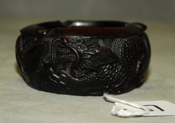 Antique Chinese carved Zitan wood brush pot 1 75" x 3: Antique Chinese carved Zitan wood brush pot 1 75" x 3 75"