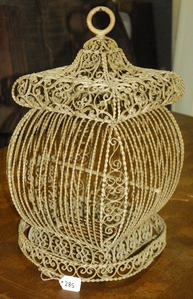 Twisted and paitned metal hanging birdcage H: 22" D:: Twisted and paitned metal hanging birdcage H: 22" D: 13"