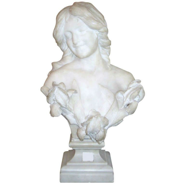 19th C marble bust of a girl. H:26" (1 of 2)
