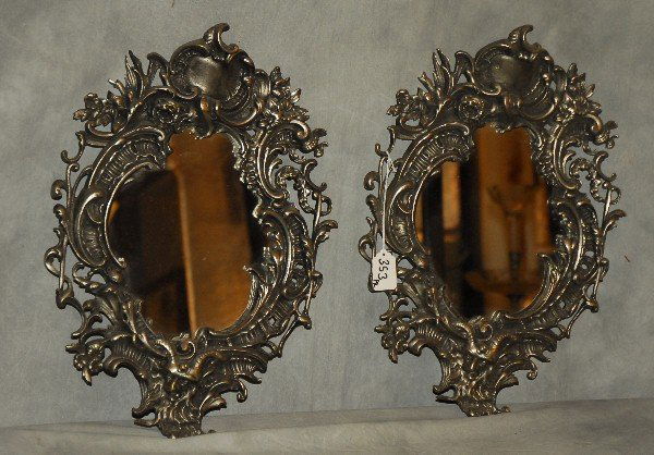 Pair of silvered bronze wall mirrors. H:17" W:12" (1 of 2)