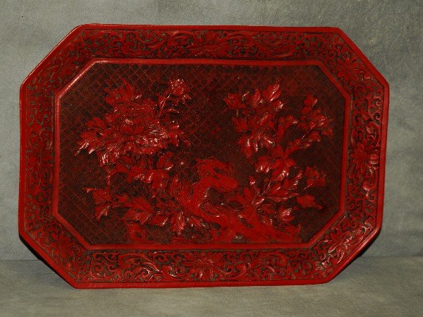Large chinese cinnabar tray. W:14.50" D:10.25". (1 of 5)