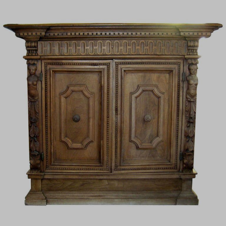 19th C Italian carved two-door cabinet. H:48" W:53" (1 of 3)