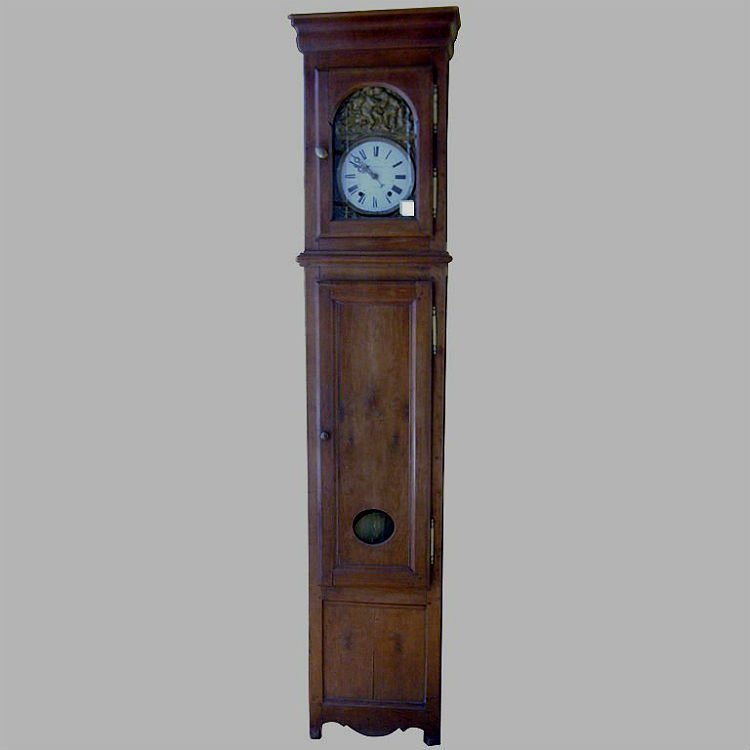 18th C Fruitwood tall case clock. H:88" W:19.5" (1 of 5)