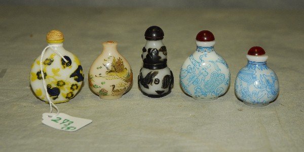 5 various chinese snuff bottles. H:2.75" (1 of 3)