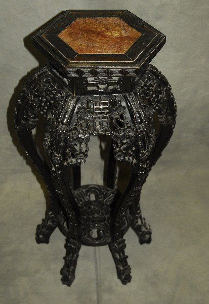 Large 19th C Chinese carved hardwood marble top six leg (1 of 6)